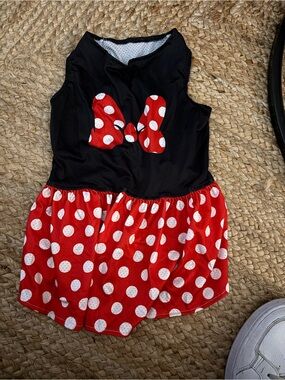 CuteBone Dog Dress Sz LG red white polka dot w/black bow mesh dress